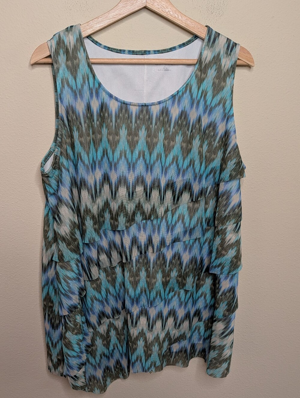 Catherines Ikat Print Tiered‎ Ruffle Tank - 1X (18/20W)